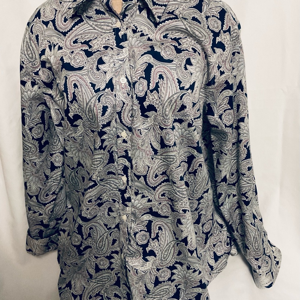 Chaps Navy and White Paisley Button Down Shirt